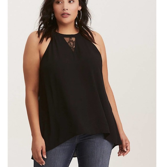 torrid Tops - Torrid Georgette Goddess Neck Lace Inset Tank 1